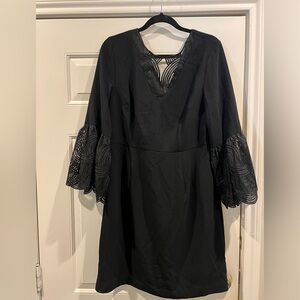 Black embroidered detail with v neck with mesh dress ruffle sleeve detail